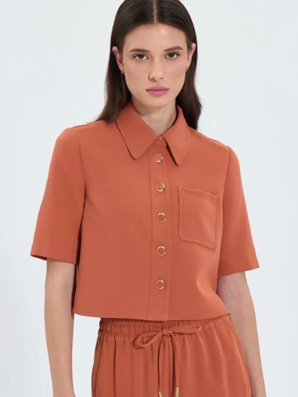 NWOT ZAPA Celina Short Sleeve Bolero Jacket Shirt in Dark Orange Brique